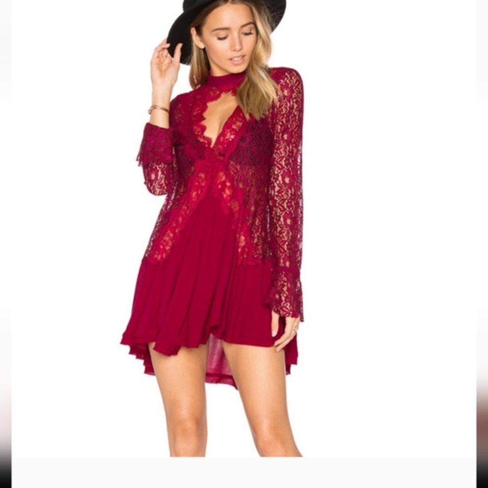 Free People Red Asymmetrical Lace Dress